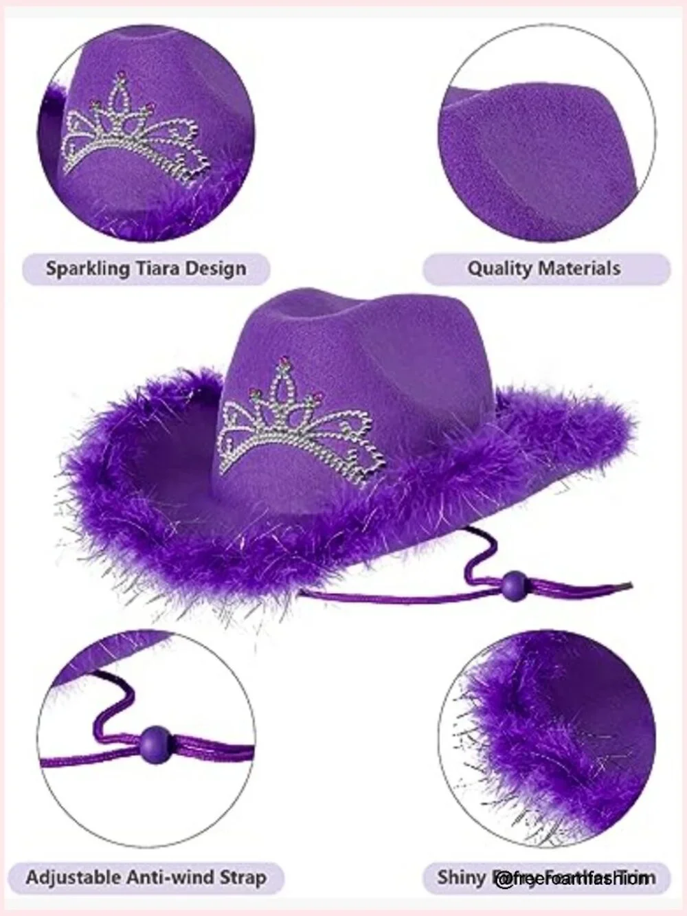 Cowgirl Hat with Tiara and Feather, Western Outback Hat with Bandana, One Size